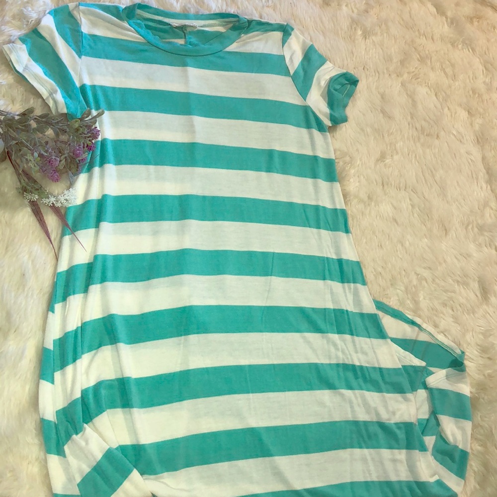 Flamingo Urban Ivory & Mint Stripe T-shirt Dress